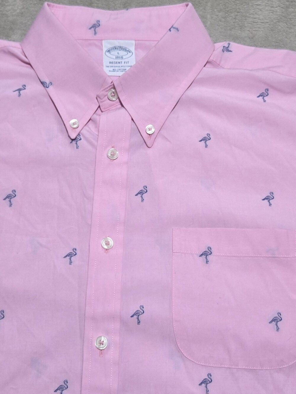 Brooks Brothers Pink Button-Down Shirt with Navy Flamingos AOP Regent Fit